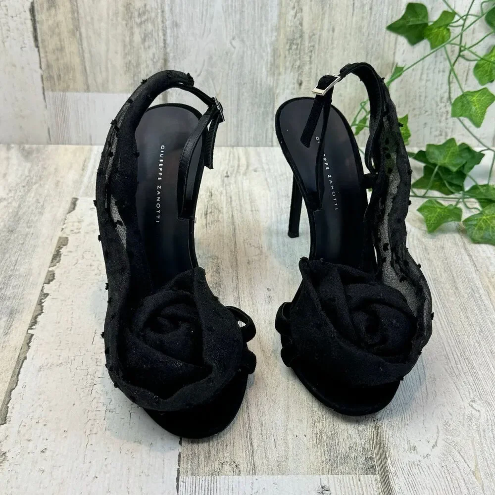 Giuseppe Zanotti Women Shoes Heel Sandals Black Rose New Size 37